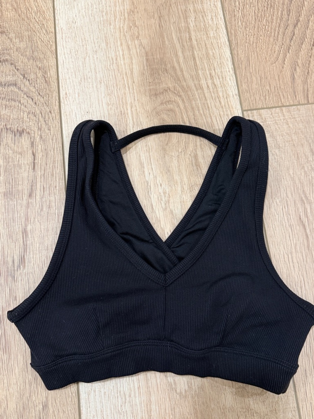 ALO Yoga Black Ribbed V-Neck Sport Bralette